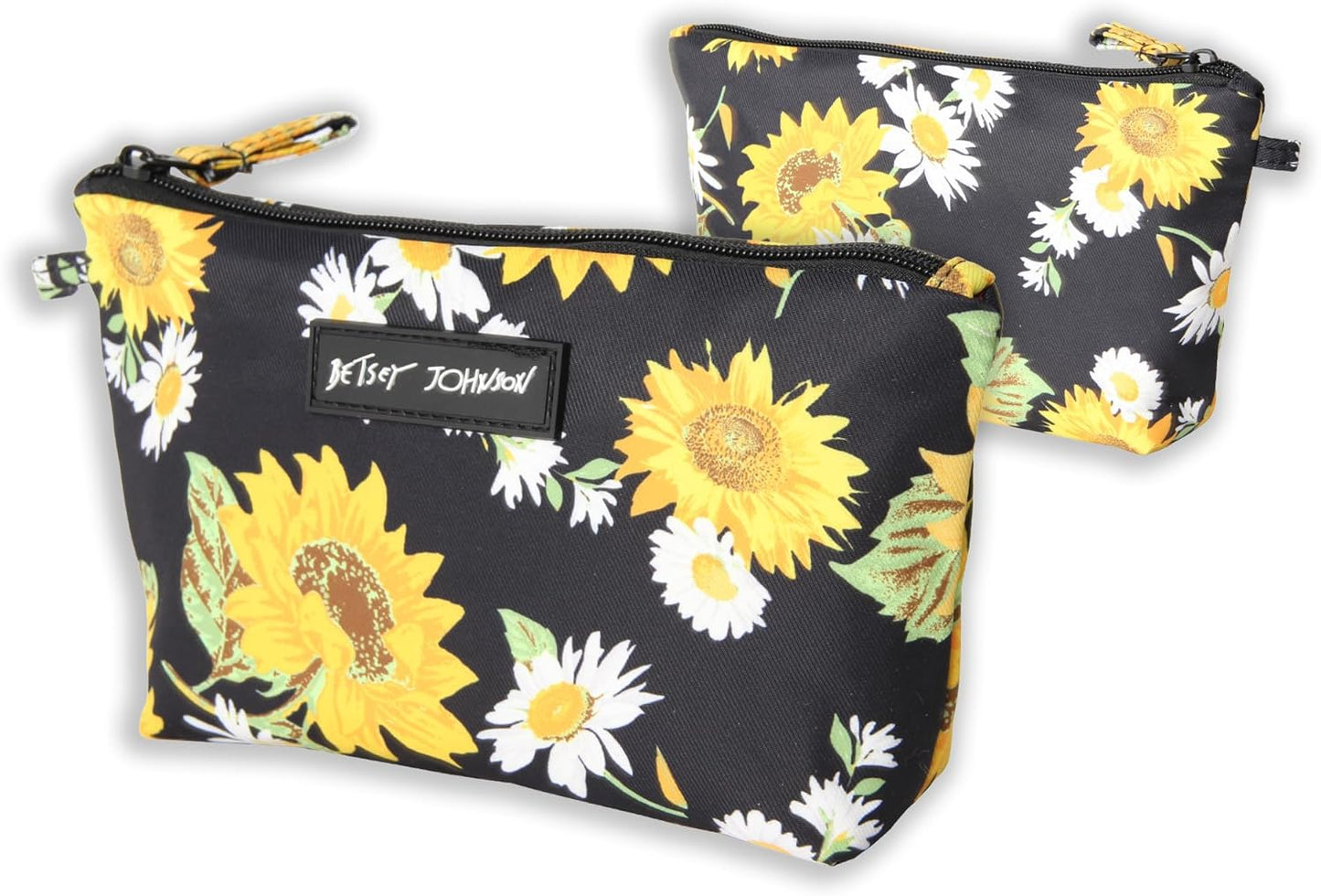 Betsey Johnson 8.5 Inch Zipper Cosmetic Pouch Small Toiletry Bag–Lightweight Durable Polyester Organizer with Inner Zipped Pocket Good For Makeup Accessories and Travel Needs (Covered Rose)