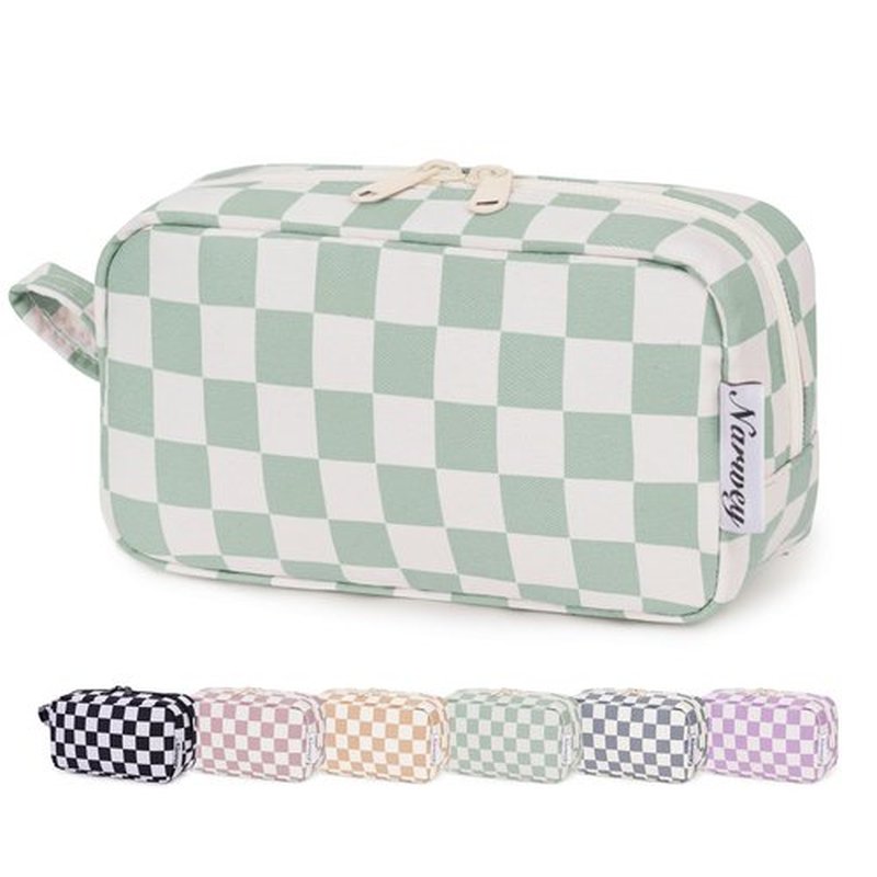 Narwey Small Checkered Makeup Bag for Purse Travel Makeup Pouch Mini Cosmetic Bag Cute Make up Bags Zipper Pouch for Women (Mint Green Checkerboard, Small)