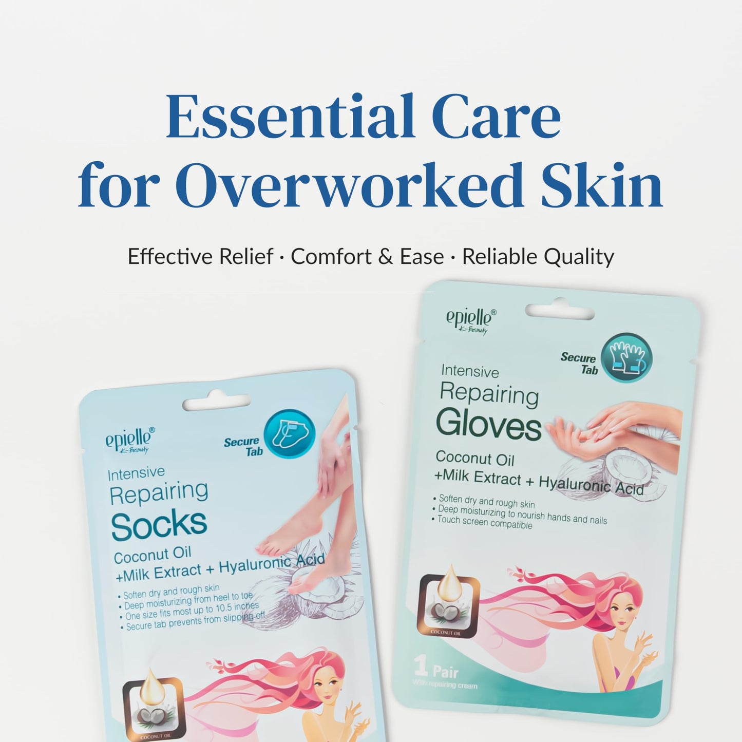 Epielle Intensive Repairing Hand Mask 6 Pairs, Soften with Coconut Oil & Milk Extract, Deep Moisturizing Gloves for Dry, Rough Skin, Self Care Gifts for Women, Spa Kit