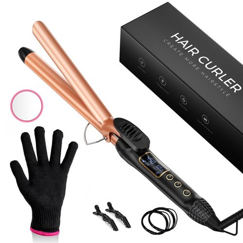Vogewood 3/4 Inch 19mm Curling Iron, Ceramic Barrel Hair Curler for Medium & Long Hair with Adjustable Temperature, Fast Heat Up, Includes Heat Resistant Glove, 8-in-1 Gift Set