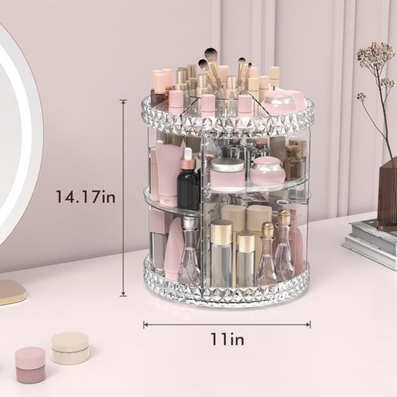 Rosoenvi Rotating Makeup Organizer, 360° Spinning Skincare Organizers, Adjustable Layer Cosmetic Storage Lazy Susan Makeup Organizers for Dresser Bathroom, Large, Clear