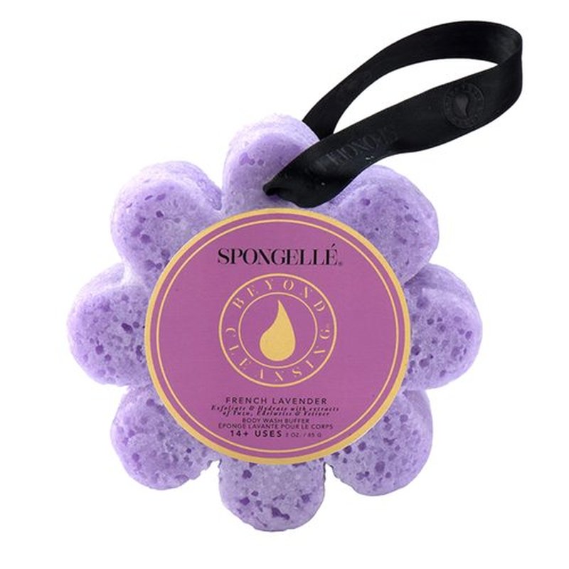 Spongelle French Lavender Wild Flower Buffer Body Scrubber | Bath & Shower Loofah for Women | Exfoliator with Body Wash Infused Sponge | 14+ uses