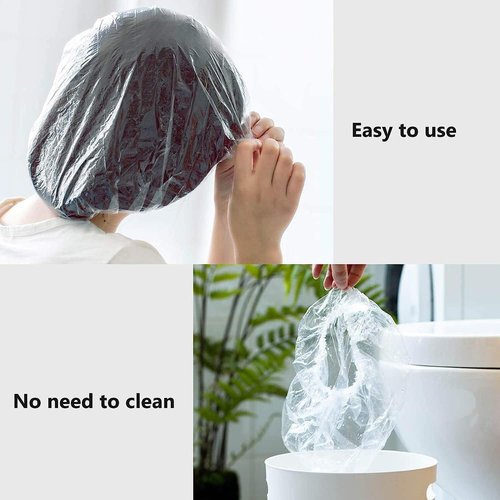 YIZIJIZI 100PCS Disposable Shower Caps, Large Thick Clear Waterproof Shower Cap for Women, large Size 20.5", Home Use, Spa, Hotel and Hair Salon, Clear Shower Caps for Travel