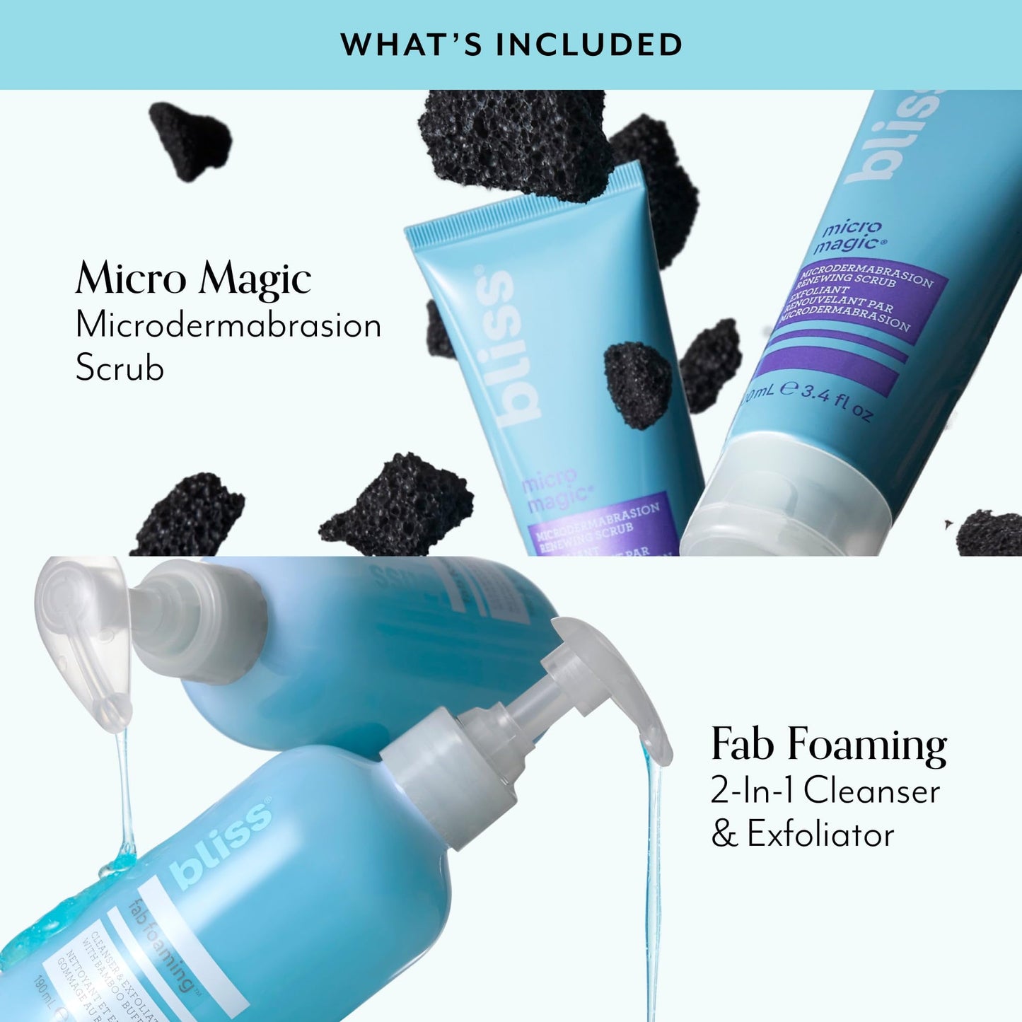 Bliss Micro Magic Microdermabrasion Scrub & Fab Foaming 2-in-1 Cleanser | Exfoliating Face Scrub + Gentle Cleanser Duo for Smooth, Glowing Skin | Pore Refining & Deep Cleansing Skincare Set