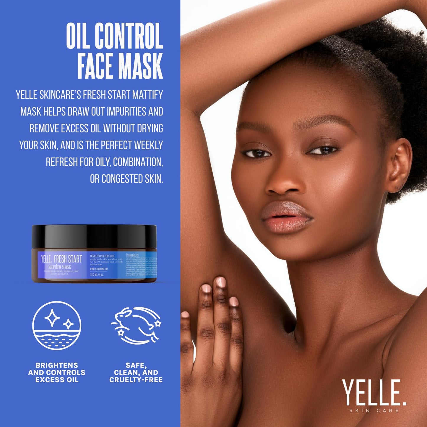 Yelle Skincare - Fresh Start Mattify Mask - Oil-Control - Mattifying Face Mask with Kaolin Clay, Aloe & Organic Herbal Infusions - Gentle for All Skin Types - Melanin-Rich Skincare - 4 oz