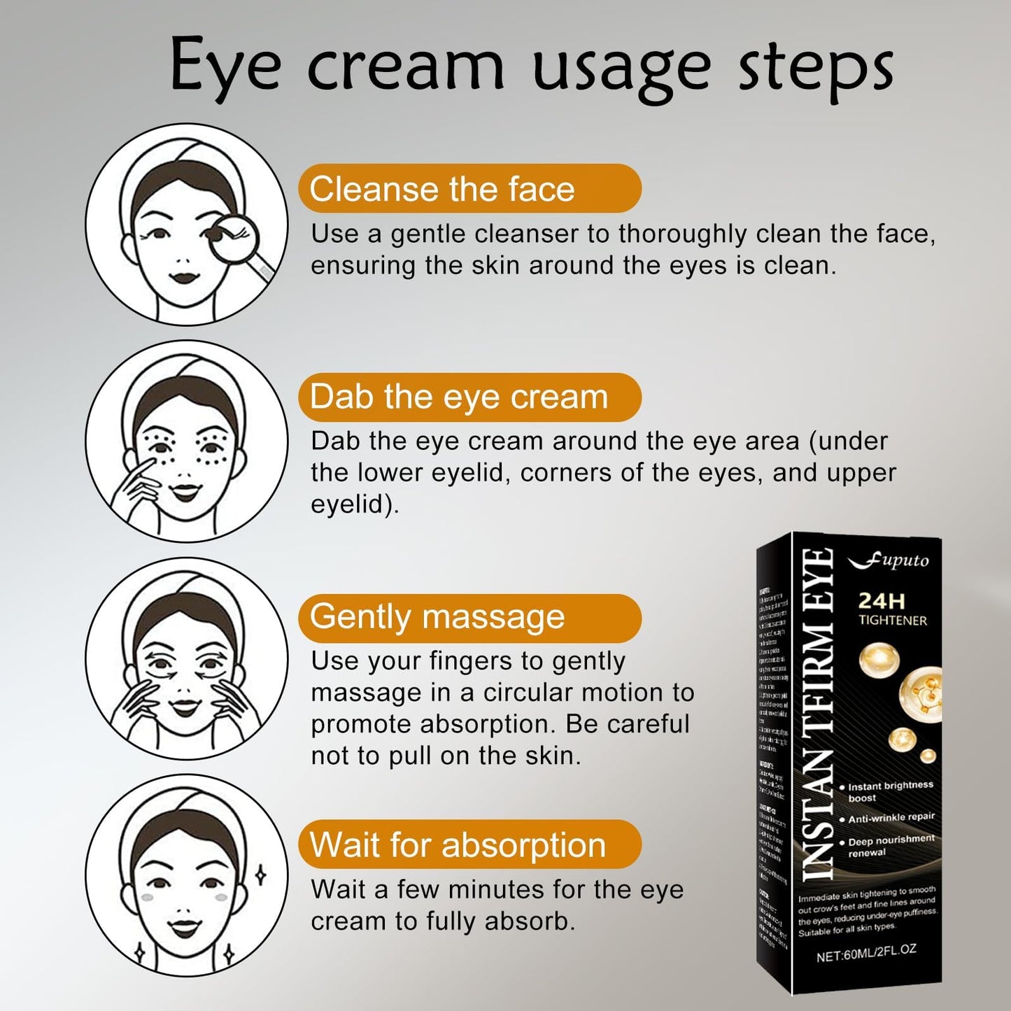 Instant Eye Tightener Cream, 60ML Instant Firm Temporary Eye Tightener for Reduces Dark Circles, Puffiness, Fine Lines, Upgraded Formula for Women, Fast-Absorbing & Moisture Lock（1Pcs