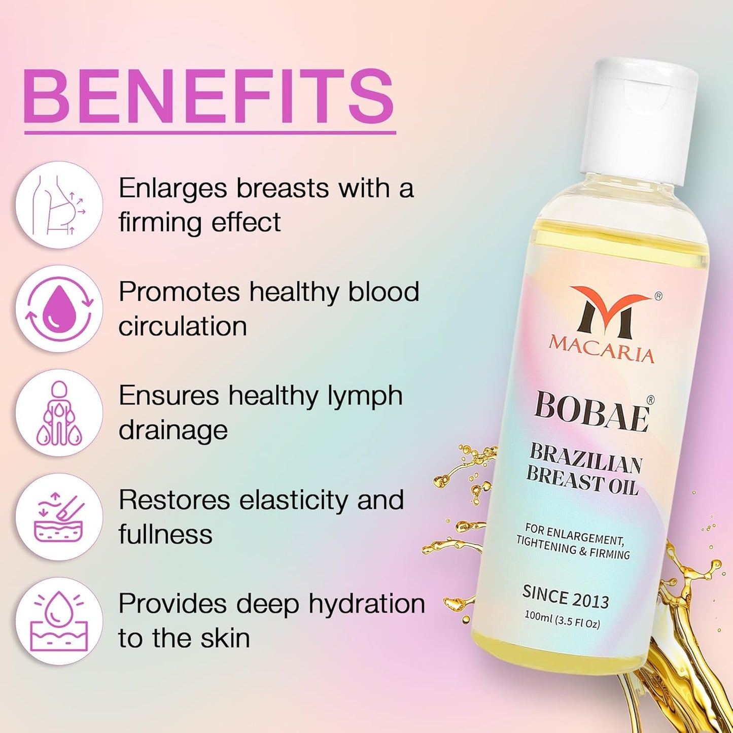 Bobae Brazilian Breast Oil | Bust Tightening Shape & Size up Toning Massage Oil Quick Lifting Firming Breast Enhancement Gel bigger Brazilian Boobs Women enlargement Oil for quick larger growth