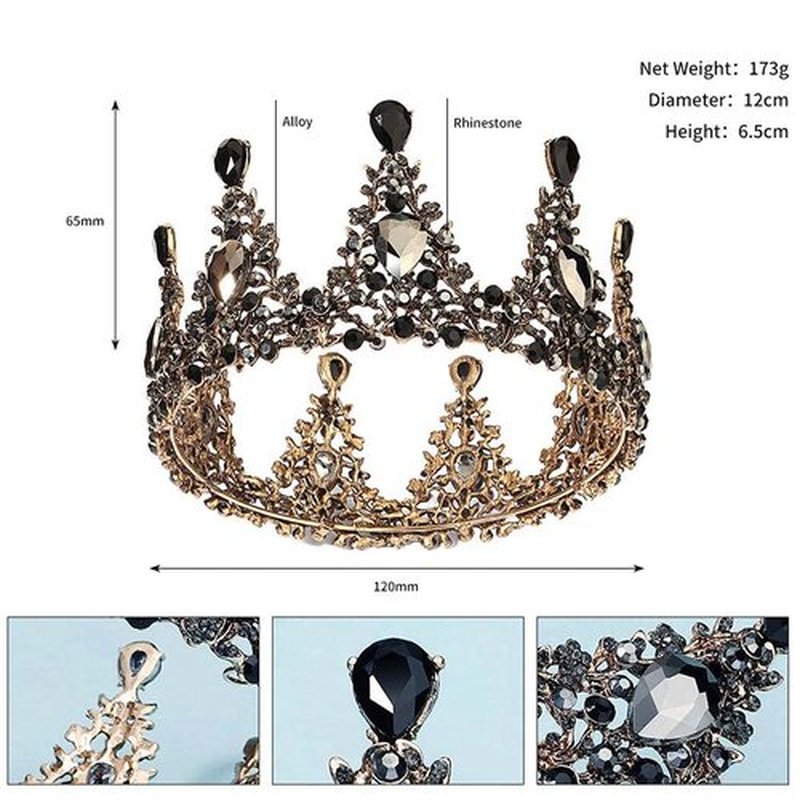 Yovic Baroque Wedding Crown Black Rhinestone Bridal Crowns and Tiaras Crystal Queen Crown Halloween Costume Hair Accessories for Women and Girls(Black-3)