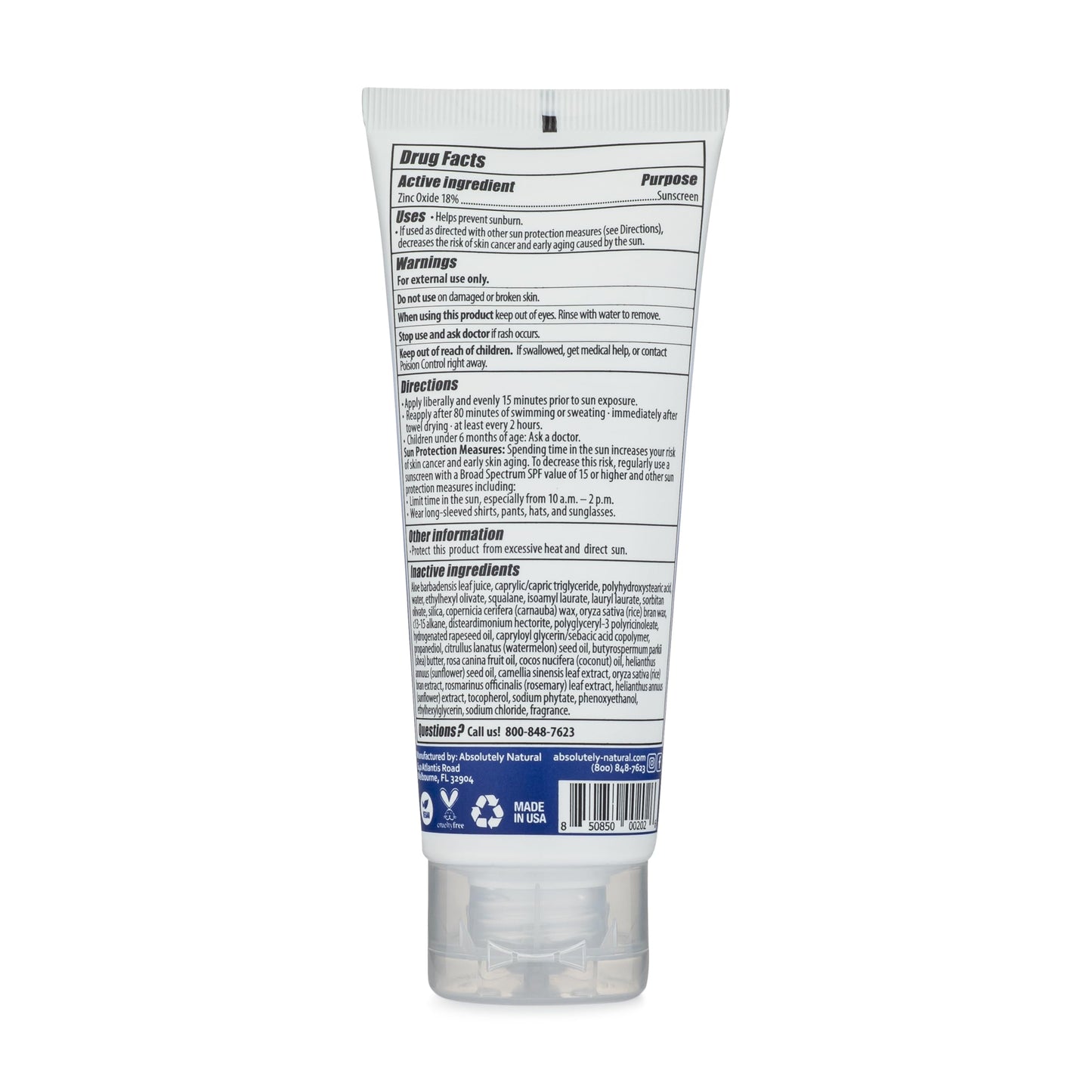 Absolutely Natural - SPF 30 Mineral Sunscreen - Broad Spectrum Water Resistant Moisturizer Lotion For Body & Face - With Non-Nano Zinc Oxide, Vitamin E, & Antioxidants - Made in USA, 3 Oz