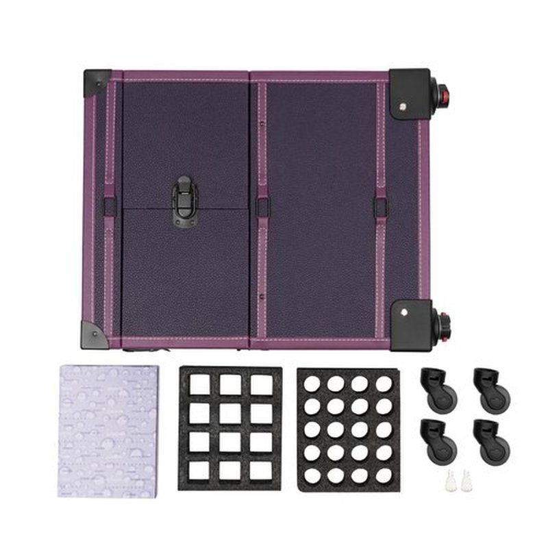 PalaUha Rolling Makeup Train Case Professional Cosmetic Organizer Trolley with Drawers Compartment Nail Case Wheeled Manicure Pedicure Storage Case for Hair Stylists Makeup Artists (Purple & Black A)