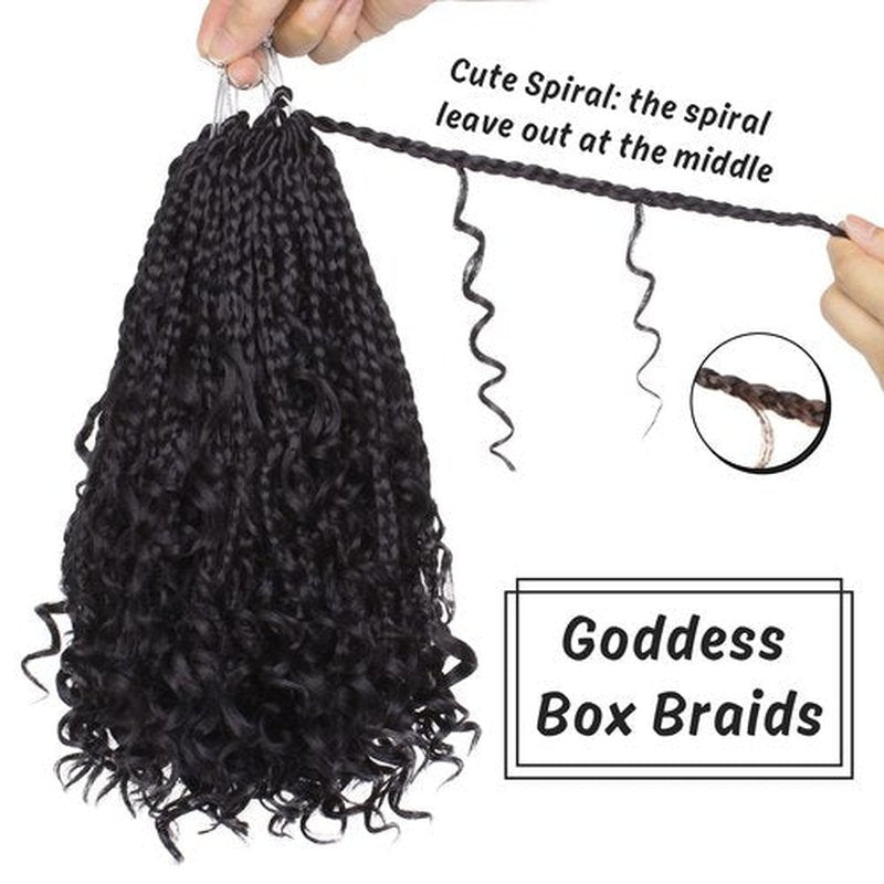 COOKOO 10 Inch Goddess Box Braids Crochet Hair With Curly Ends 8 Packs Bohemian Hippie Box Braids Pre-looped Crochet Hair Synthetic Crochet Braiding Hair for Black Women 1B#