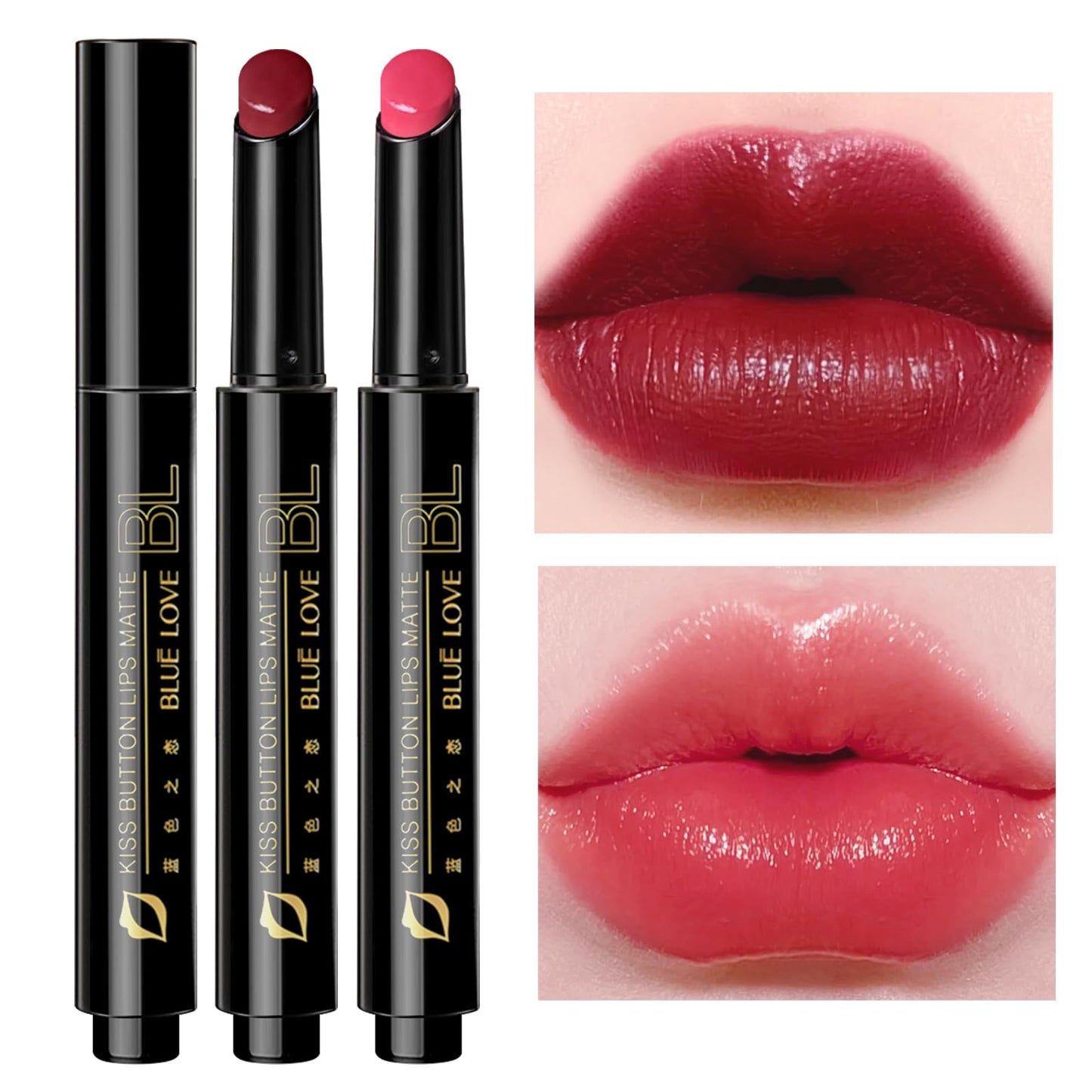 BLUE LOVE 2PC Moisturizing Press Lipstick - Long Lasting Plumping Lip Tint Gloss,High Shine Melting Jelly Lip Balm for Women (Moisturizing 05#+06#)
