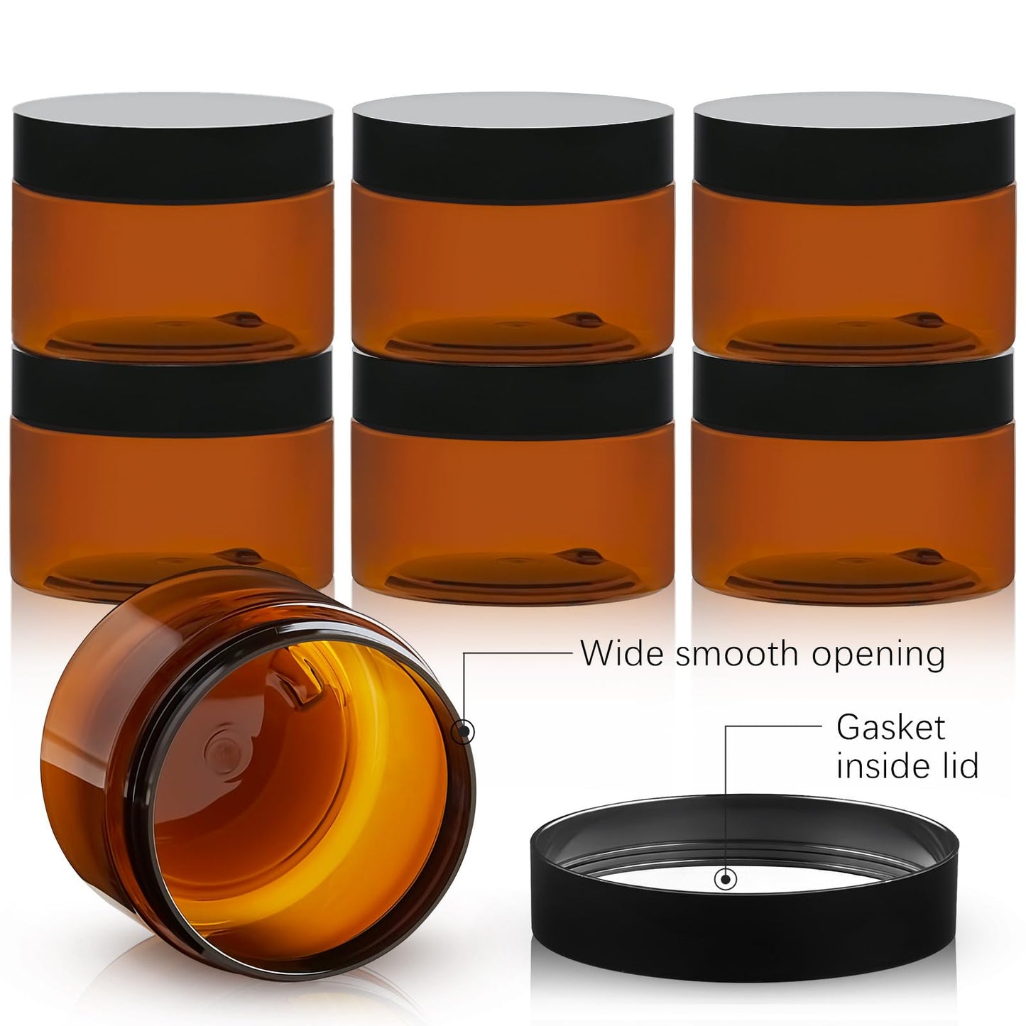 TUZAZO 4 Oz Amber Plastic Cosmetic Jars Leak Proof Small Container with lids for Cream, Lotion, Powder, Ointments, Beauty Products, 24 Pcs