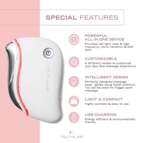 YouthLab ProSculpt Gua Sha, The Ultimate Skin ScrapingMassage Tool, Heat & Electric Vibration, Anti-Aging, EyeFace Puffiness, Wrinkles, FirmTighten, Tension Relief, Acupressure (White)