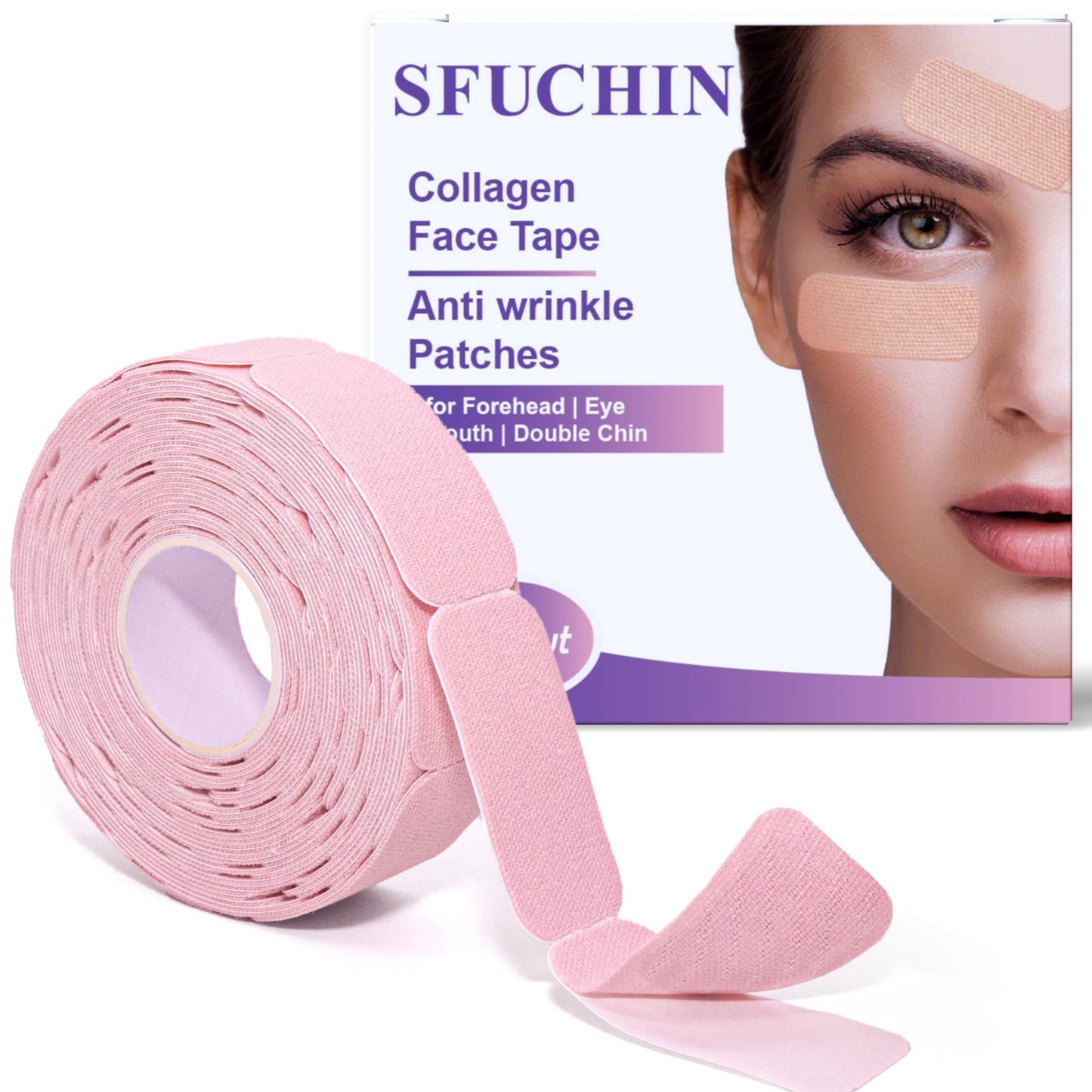 Sfuchin 125 Pcs/Roll Collagen Anti Wrinkle Patches - 2026 New Version Pre Cut Face Tape for Wrinkles Overnight, Smooth Fine Lines and Firm Lift Skin, Smile Line Forehead Eye Lip Multi Area Use