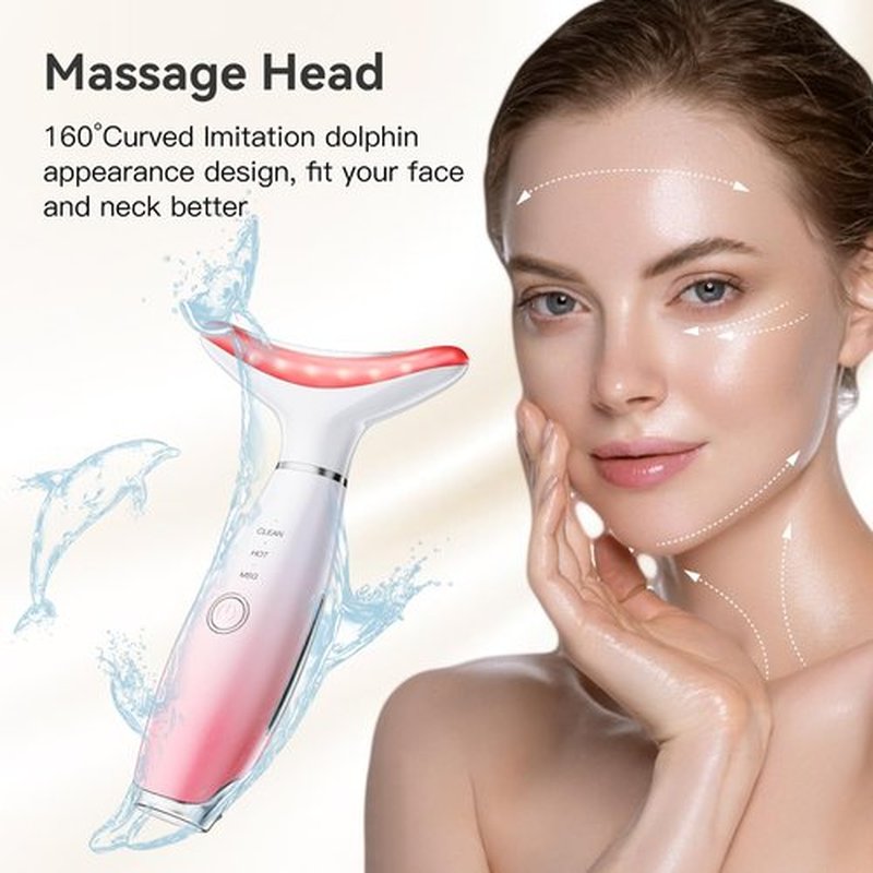 Neck Face Massager, Portable and Multifunctional Face Sculpting Tool, 3 Colour Modes Facial Massager, Face Massager Tool for Skin Care, Pink