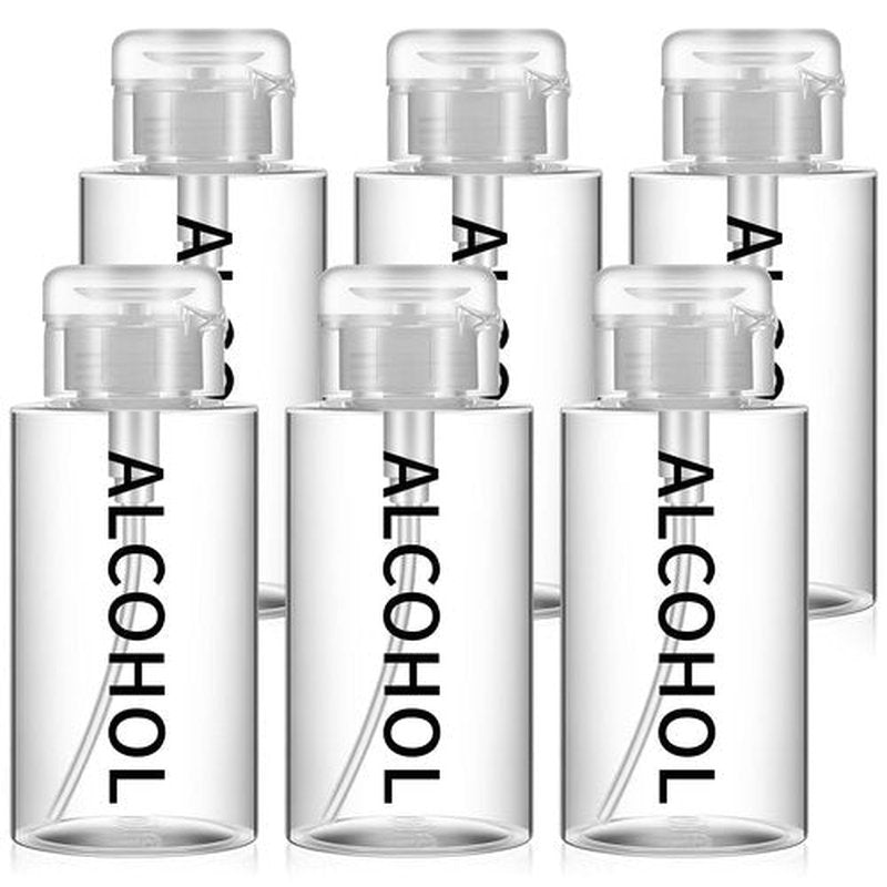 Layhit 6 Pcs 10 oz Alcohol Pump Dispenser Bottle Alcohol Dispenser Push Down Liquid Dispenser Clear Empty Pumping Bottle Refillable Cosmetic Container for Personal, Salon, Nail Care, Hospital Use