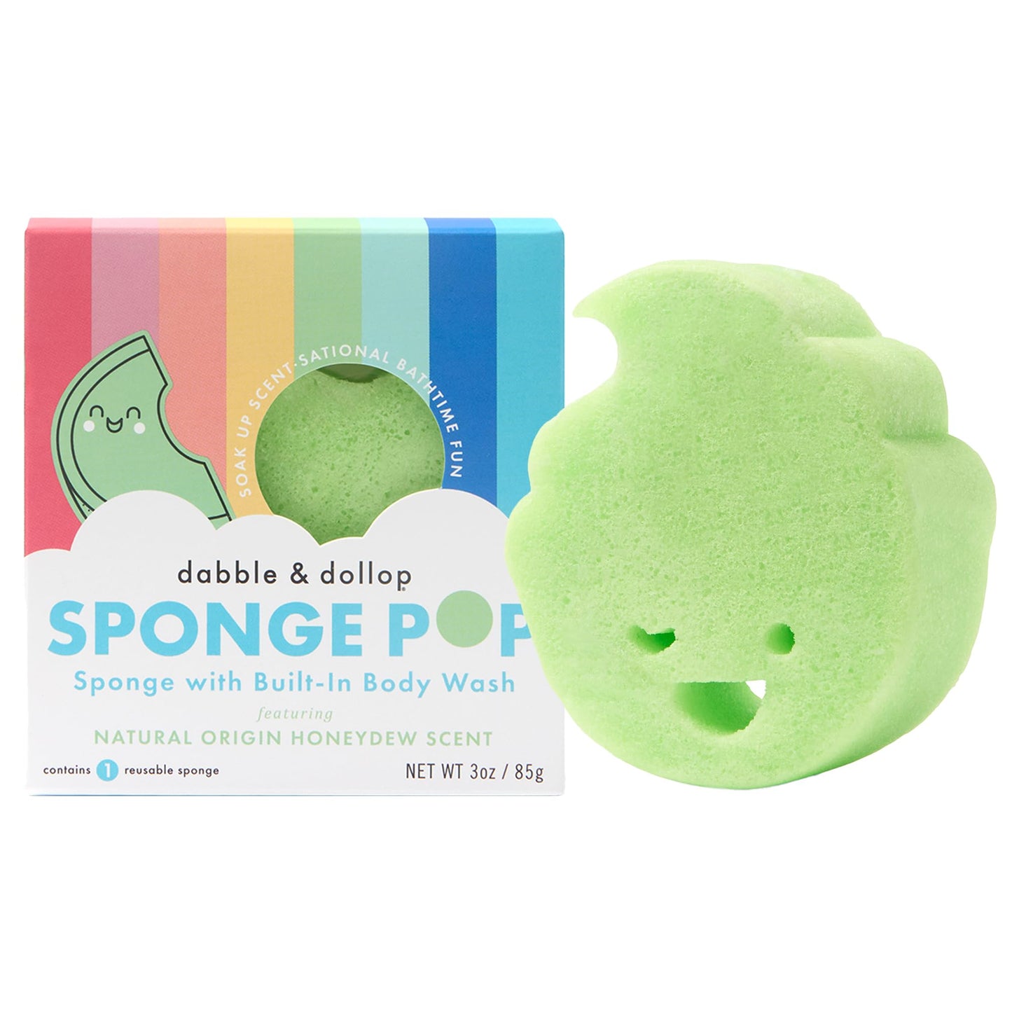 Dabble & Dollop Sponge Pop™ Kids Bath Sponge with Built-in Body Wash – Honeydew Soap Sponge for Kids, Super Soft Reusable Shower Sponge & Bath Loofah for Sensitive Skin, 15+ Washes