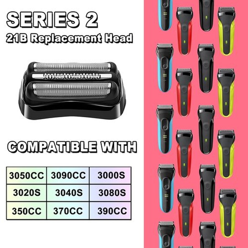 Series 2 21B Electric Replacement Shaver Head Accessories blade Compatible with Braun Series 2 Foil Shaver Replacement Heads 21b 3010s, 3040s,5409,etc for Braun Part 21b （2PACKS）