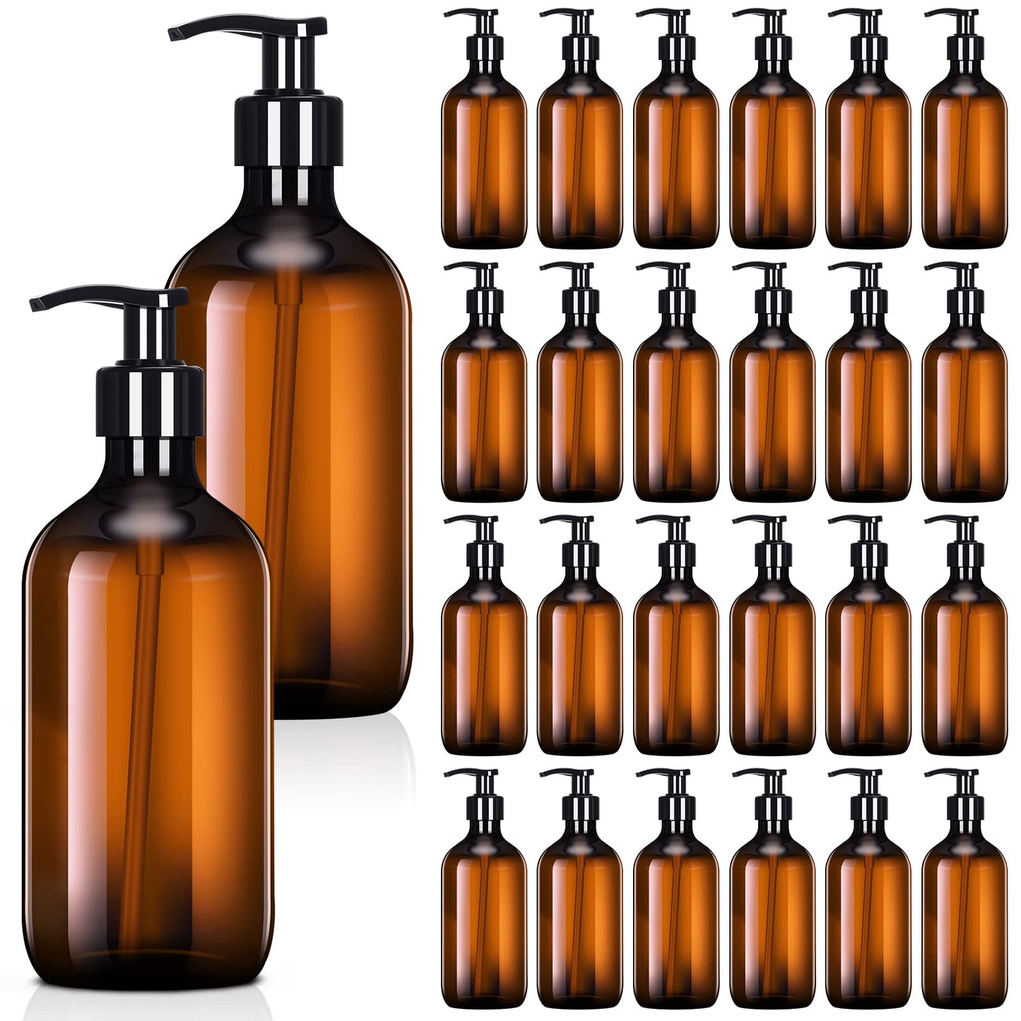 Tessco for you 24 Pcs Amber Soap Dispenser 17 oz Empty Plastic Pump Bottles Refillable Shampoo Container for Hand Sanitizer Soap Lotion Body Wash Conditioner Bathroom Travel
