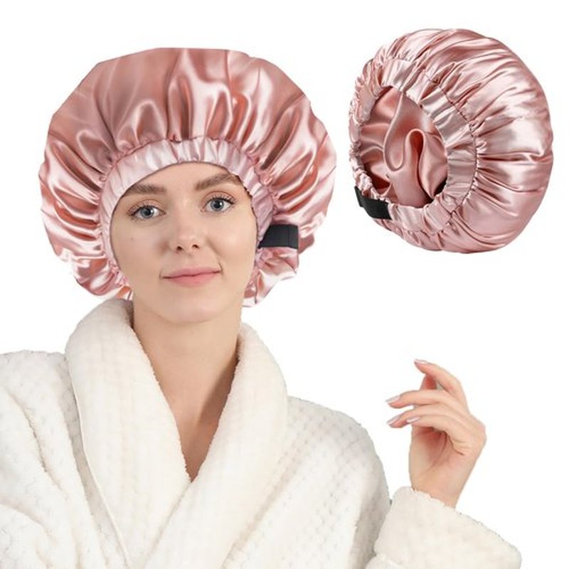 Years calm Silk Bonnet for Sleeping Women, Double Layer Soft Ajustable Elasticity Band Satin Bonnet for Sleeping Hair - Sleep Shower Caps (Light orange, One Size)