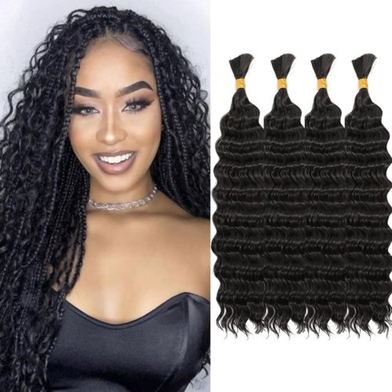 Deep Bulk Hair For Braiding HairWet And Wavy Deep Wave Bulk Hair 22inch 400g,Quality Synthetic Micro Braiding Hair Extensions for Boho Braids No Weft (22inch 4Pack Natural Color)