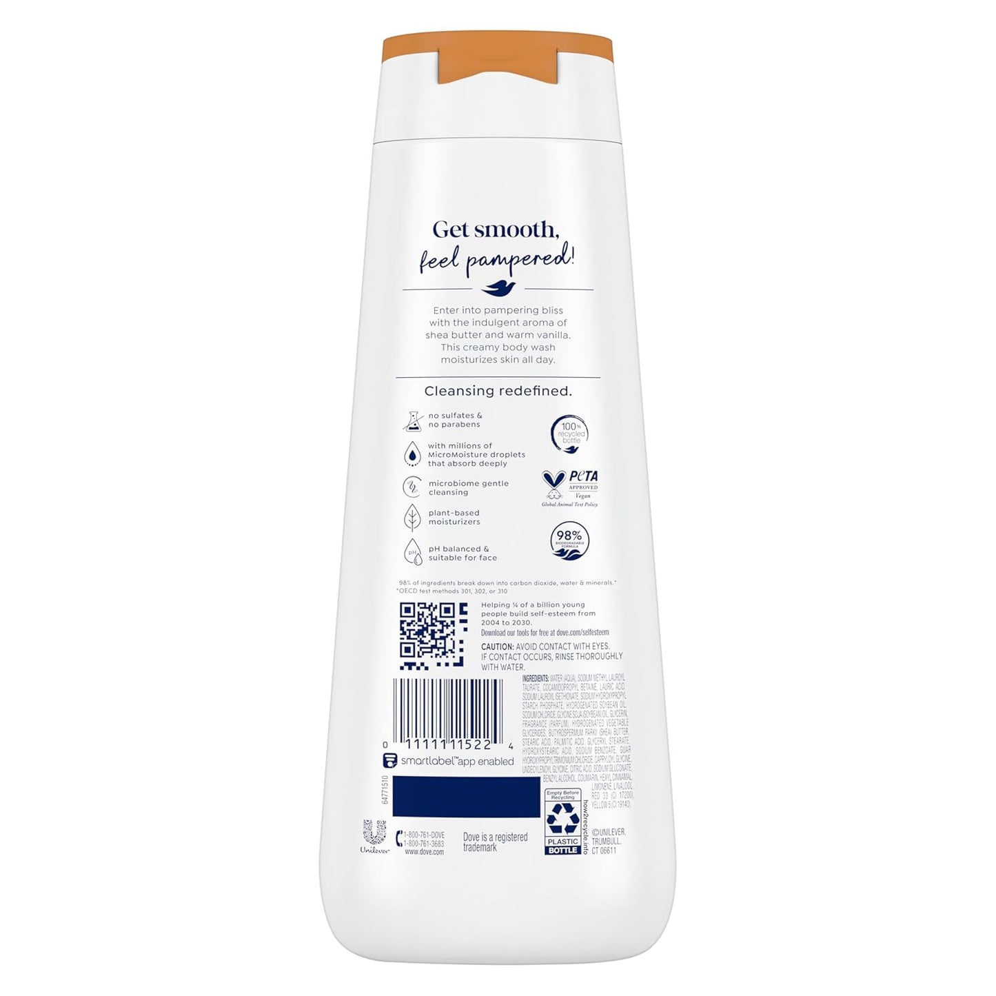 Dove Pampering Body Wash Nourishes & Feeds Skin Shea Butter with Warm Vanilla Effectively Washes Away Bacteria While Nourishing Your Skin 44.0 Fl Oz, (Pack of 2)