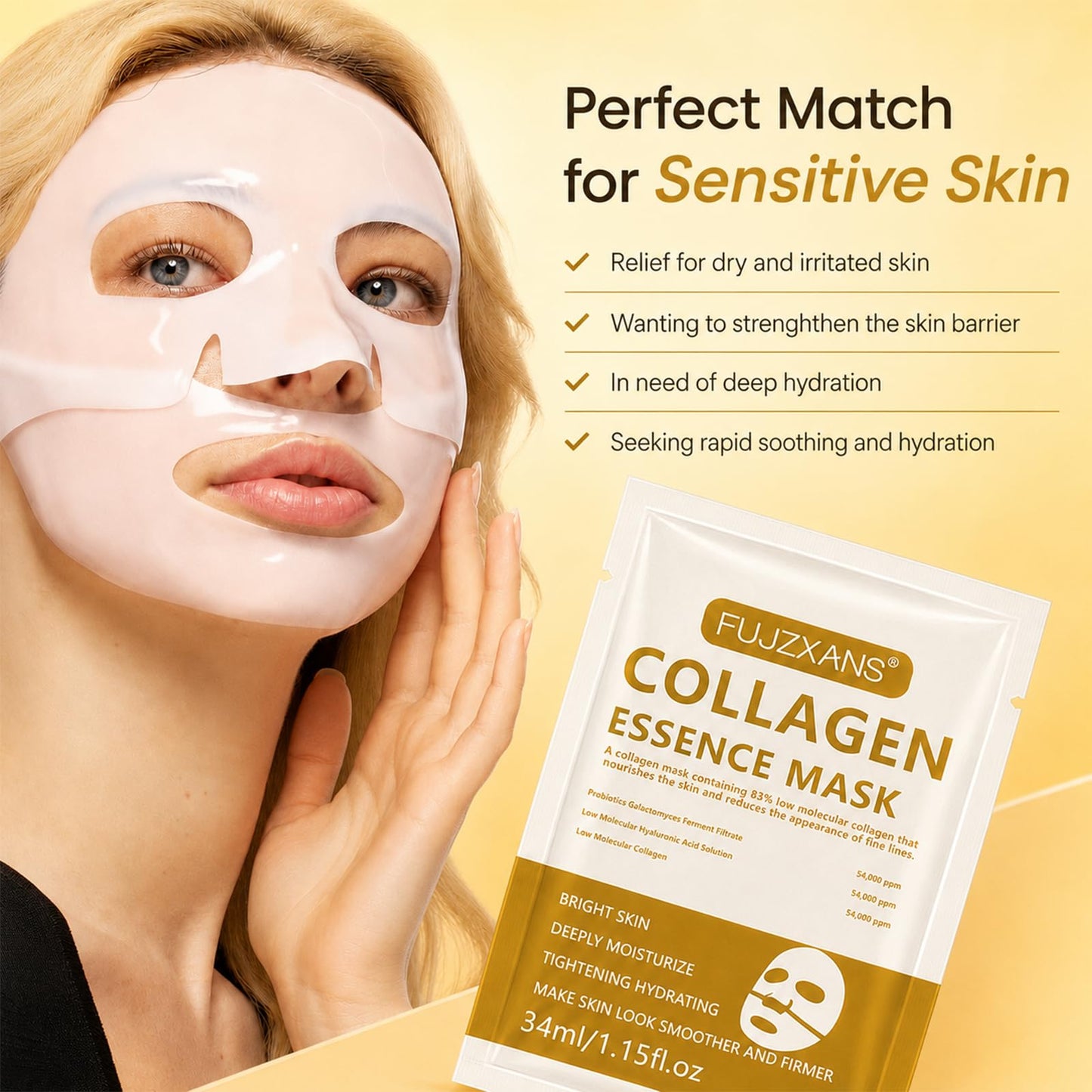 FUJZXANS Bio-Collagen Real Deep Mask, 8 Count, Overnight Hydrogel Face Mask