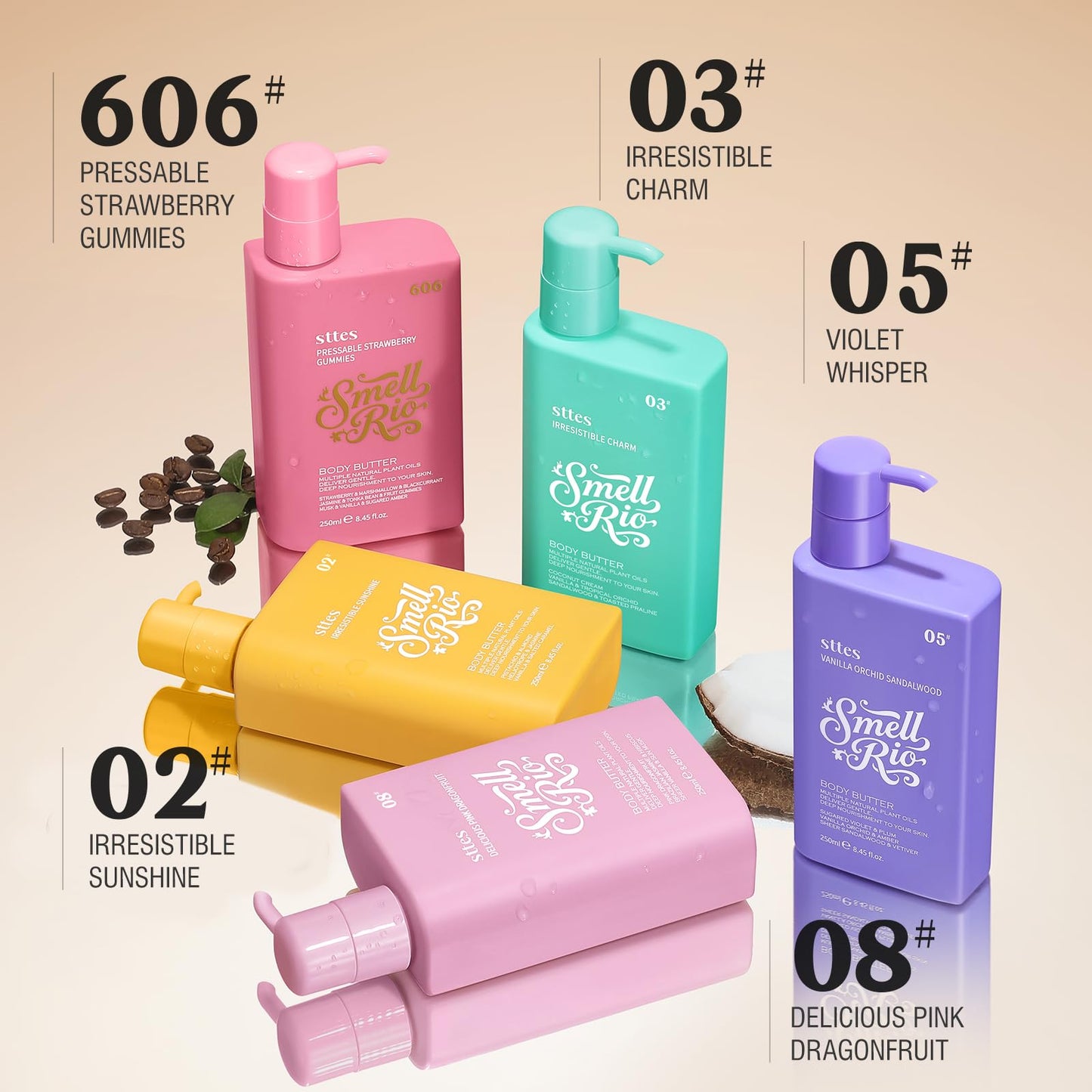 Sttes Smell Rio Body Butter 08# (Delicious Pink Dragonfruit) – 250ml Whipped Body Cream with Pink Dragonfruit, Jasmine & Hibiscus Scent, Jojoba & Coconut Oil, Caffeine