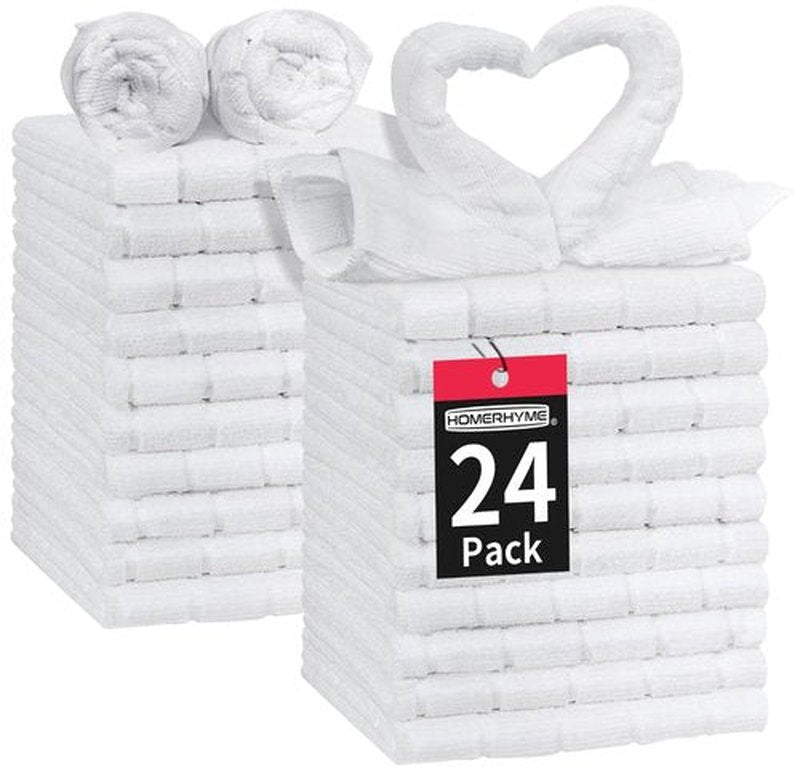 HOMERHYME White Washcloths, 24 Pack Microfiber Face Cloths, Soft Bulk Fingertip Towels, Lint Free Quick Dry Absorbent Reusable Multi-Purpose Face Wash Cloth for Bathroom, Kitchen, Spa, Gym