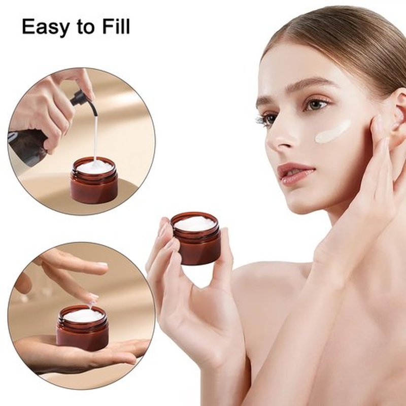 8 Pack 1 OZ Amber Plastic Jars with Lids Cosmetic Container, Elumeiro Small Round Cream Jar Refillable for Scrubs, Lotion, Powder, ointment, Makeup, Food Storage, Slime
