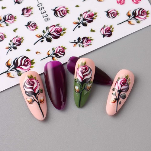 8Sheets Valentine's Day Nail Art Sticker Red Love Heart Rose Nail Stickers 3D Self-Adhesive Nail Art Supplies Valentines Nail Decals Design Flower Nails Stickers for Women Manicure Accessories