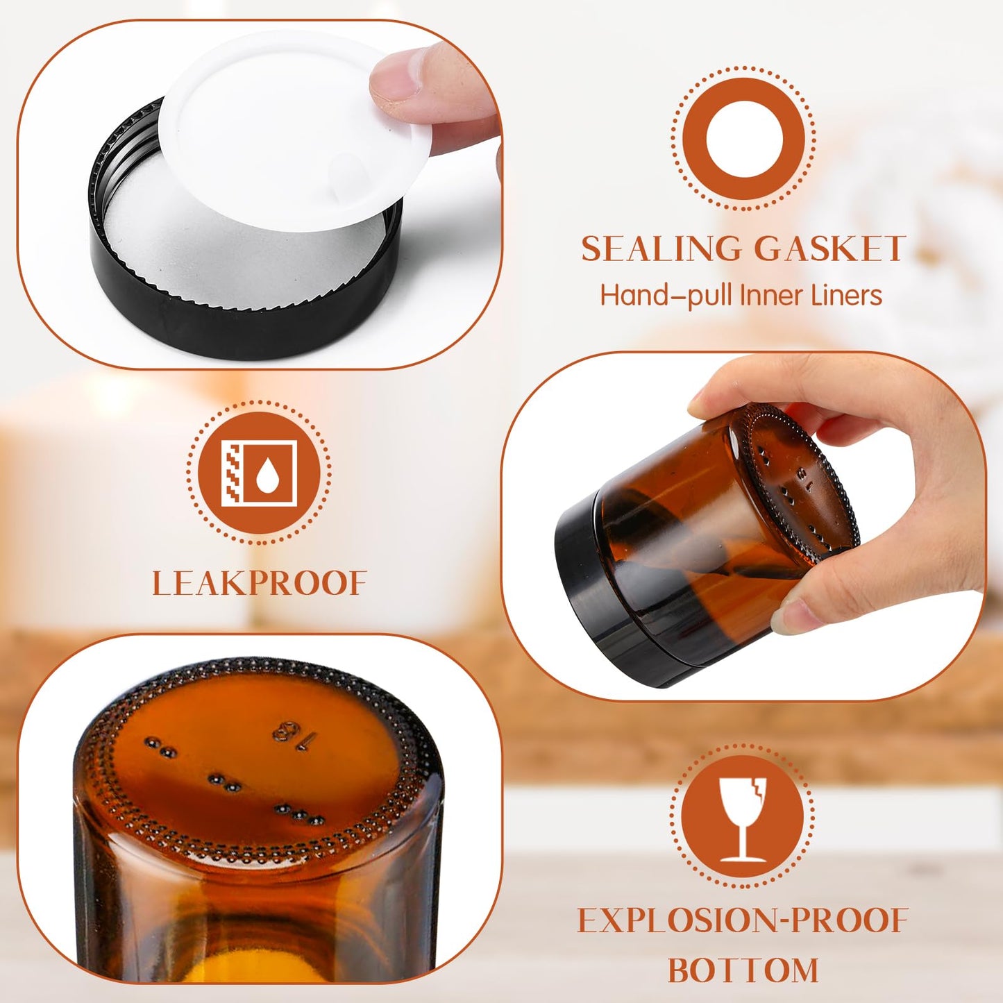 Norme 120 Pcs 4 oz Glass Jars with Lids Leakproof Round Airtight Empty Cosmetic Jars with Inner Liners Lid for Storing Lotions Powder Ointments Making Tins (Black,Amber)