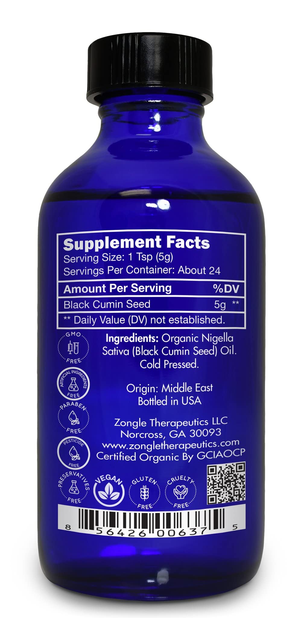 Organic, Black Seed Oil, Cold Pressed, for Hair, Face, Immune Support– 100% Pure, Black Seed Oil, by Zongle Therapeutics, 4 OZ