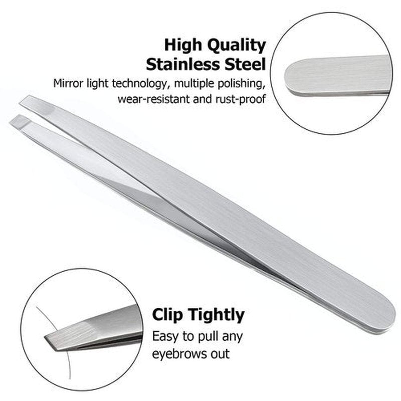 12 Pieces Eyebrow Tweezers Stainless Steel Slant Tip Tweezers Facial Hair Eyebrow Precision Tweezers for Men and Women(Silver)