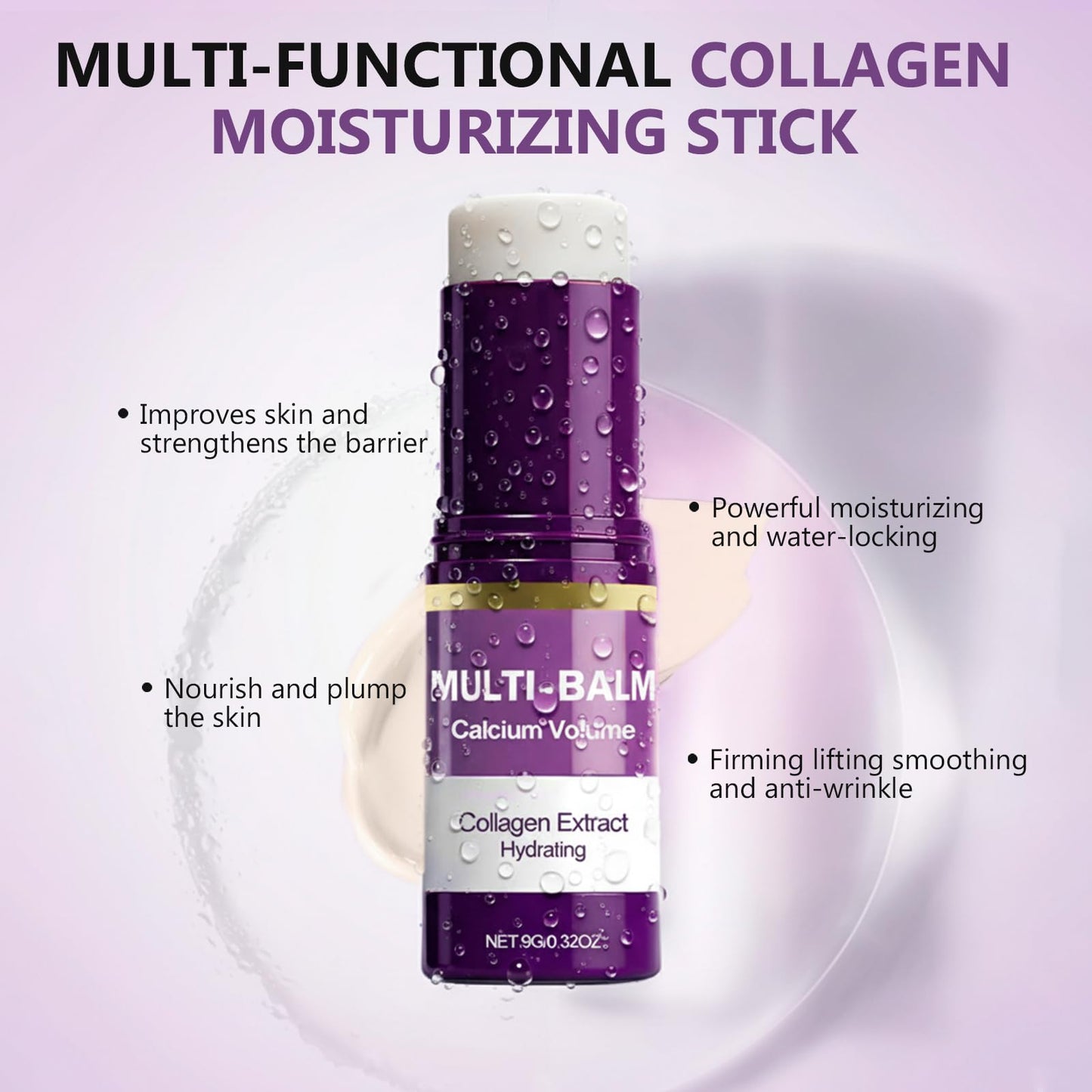 Hajoyful Calcium Multi Balm, Calcium Volume & Wrinkle Core Stick, Korean Collagen Moisturing Stick, Hydrating, Firming Skin, Suitable for Face, Eyes & Neck, 9g