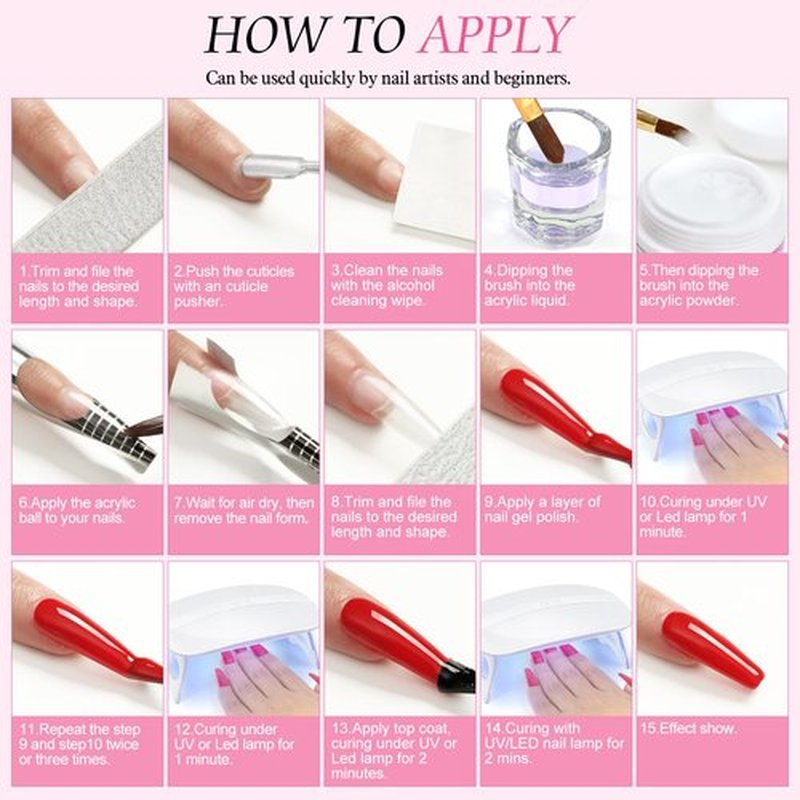 Peacecolor Acrylic Nail Kit with Everything with Drill and U V Light 6Pcs Acrylic Powder 4Pcs Gel Nail Polish 24Pcs Glitter Powder Base Top Coat Nail Tools Manicure Kit DIY Home Salon