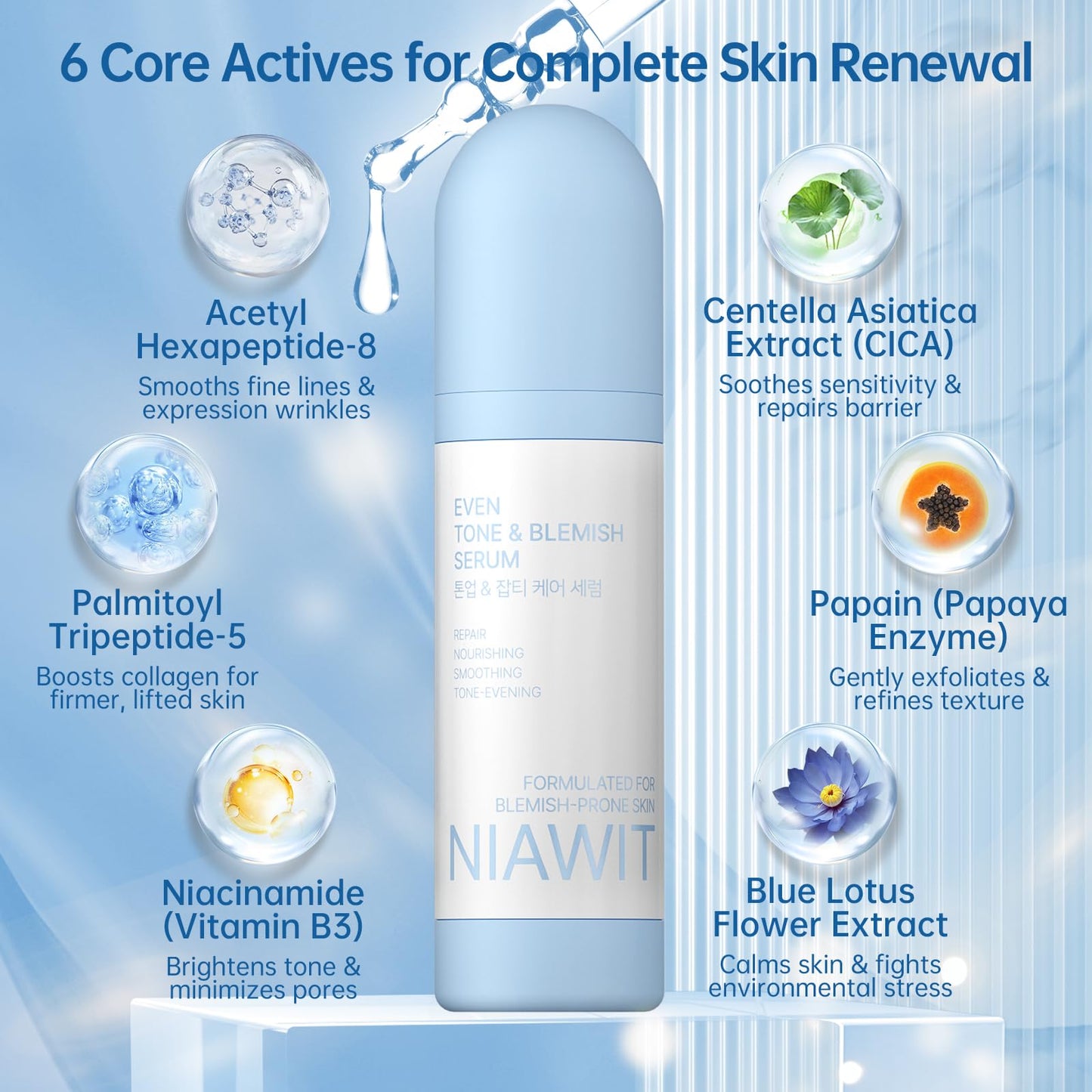 NIAWIT Even Tone & Blemish Serum – Face Serum for Hydrating Skin, Dark Spots, Uneven Tone, Lightweight Hydrating Texture,for All Skin Types, 1 fl.oz / 30ml