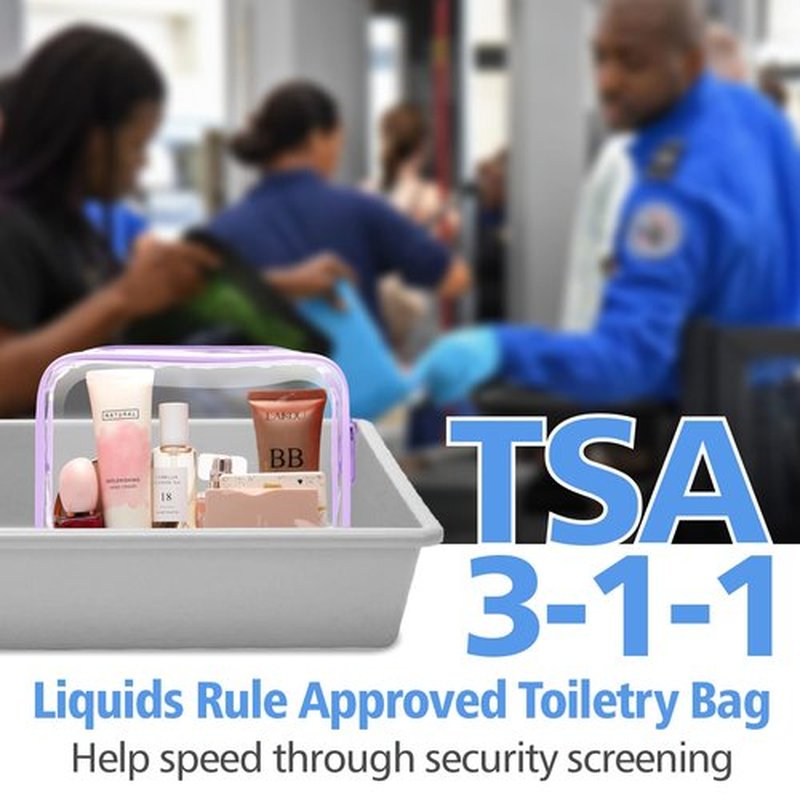 PACKISM Clear Toiletry Bag - 3 Pack TSA Approved Toiletry Bag Quart Size Bag, Travel Makeup Cosmetic Bag for Women Men, Carry on Airport Airline Compliant Bag, Purple