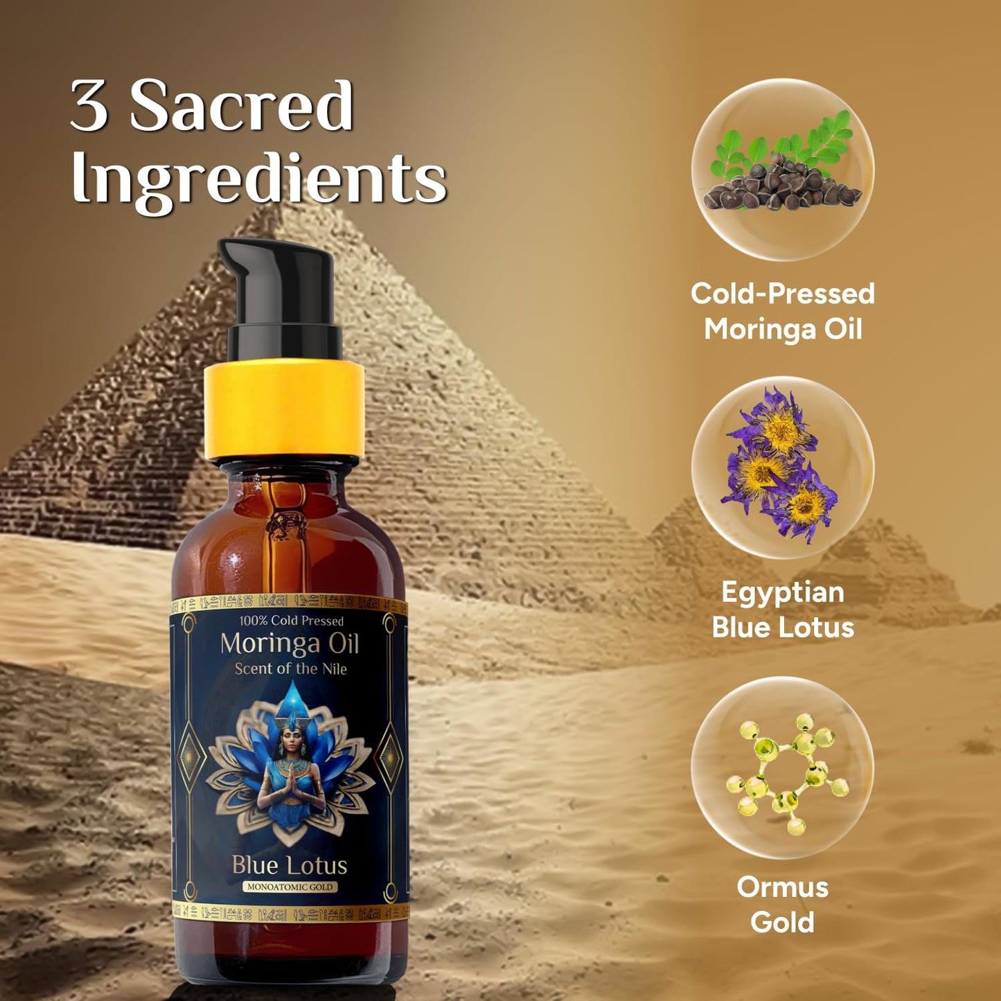 Pure Organic Moringa Oil with Blue Lotus Flower | Deep Hydrating & Anti-Aging Ritual Oil for Skin, Hair & Nails | Premium 100% Cold Pressed Luxury Moringa, Nourishes & Hydrates Skin 1oz.
