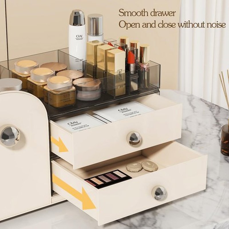 Makeup Organizer with Drawers,High-Capacity Skincare organizers,Makeup Brushes Holder,Make up organizers for Vanity,Cosmetic Display Cases,Bathroom Countertop Organizer(Cream)