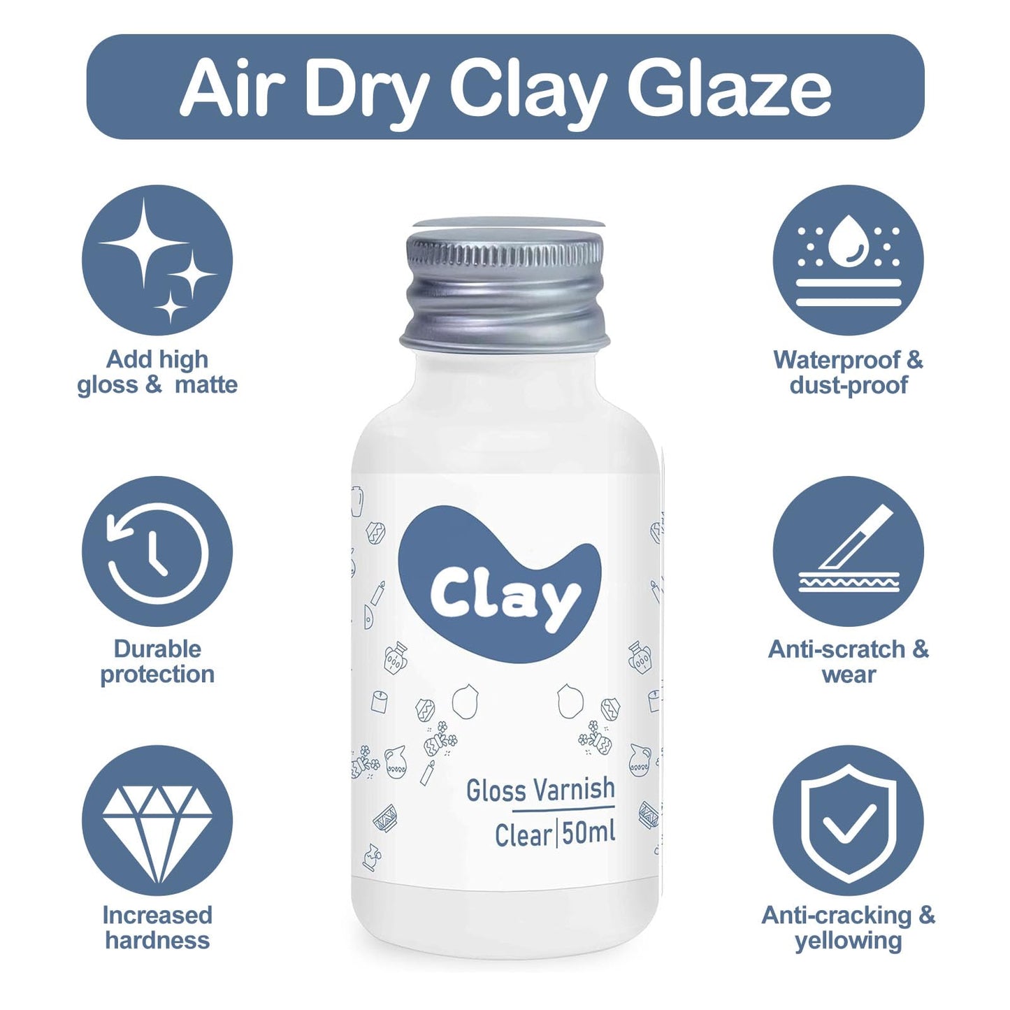 1DFAUL 50ml Air Dry Clay Varnish Glaze Sealant, Matte Finish, Scratch Resistant, Waterproof, Prevent Cracking, for Air Dry Clay Pottery (Matte)
