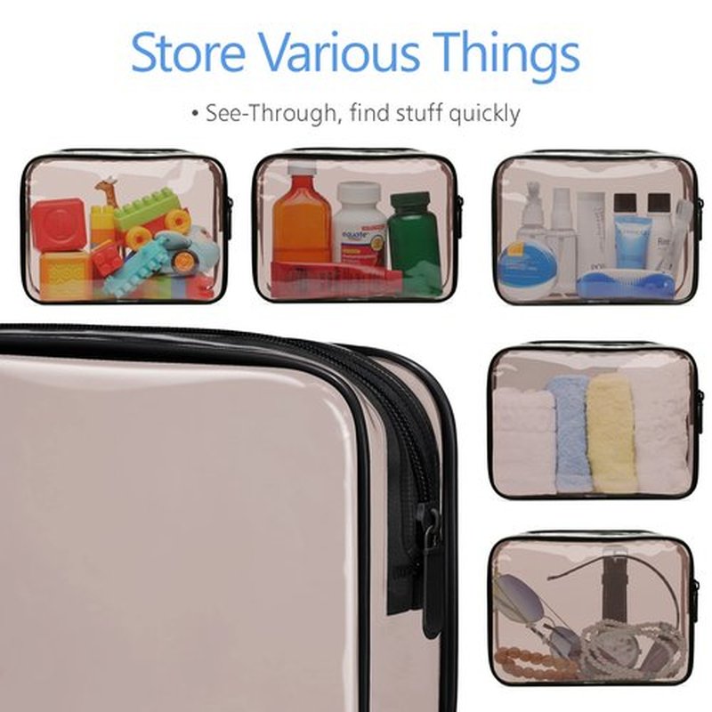 PACKISM Clear Makeup Bags - 3 Pack Tsa Approved Toiletry Bag with Zipper, Water-resistant Clear Cosmetic Bags Travel Size Toiletries Fit Travel Essentials, Carry-on Clear Travel Bags, Black Brown