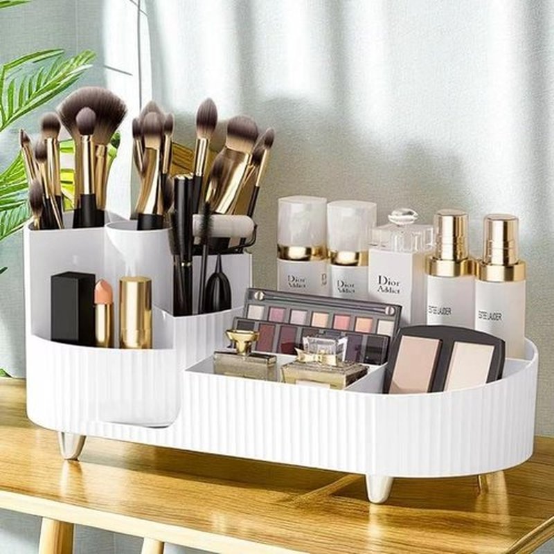 Rotating Large Capacity Cosmetic Display Case,Bathroom Counter Organizer Countertop Storage,Cosmetics Skincare Shelf Organizer (White, M)