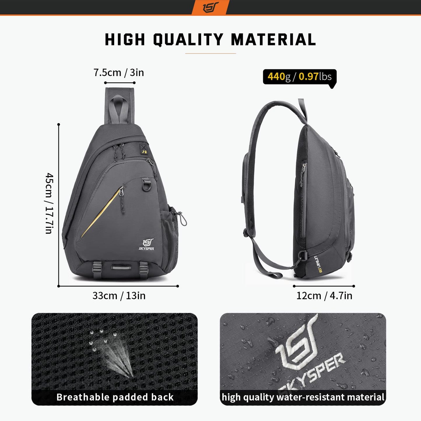 SKYSPER Sling Laptop Bag (Up to 13 Inch) - 18L Crossbody Sling Backpack Travel Shoulder Bag Hiking Daypack for Men Women(Darkgrey)