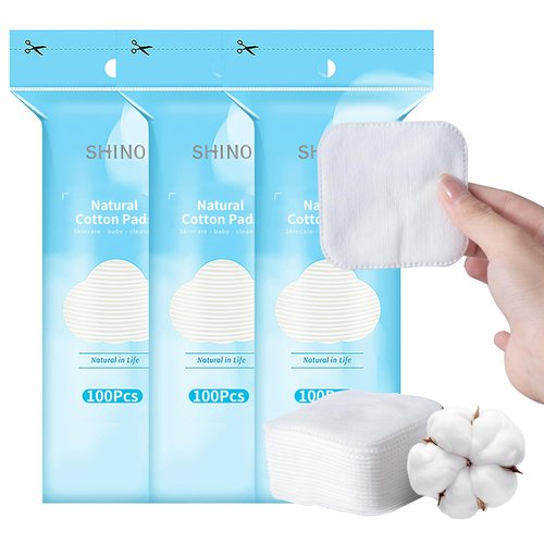 SHINO Natural Square Cotton Pads, Biodegradable Pads, Makeup Remover Pads for Sensitive Skin - Beauty, Personal Care, Baby Care & Daily Cosmetics (3 Pack)