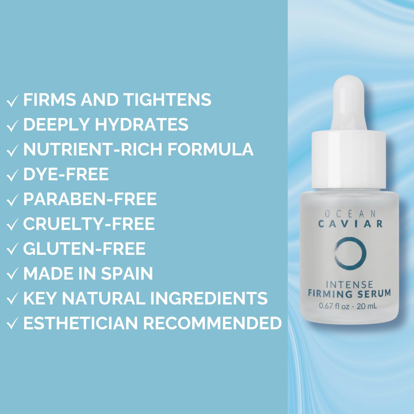 Noche Y Dia Caviar Intense Firming Serum - Anti Aging Face Serum with Vitamin E - Firm & Lift Skin - Targets Fine Lines & Wrinkles - 20mL (.67 fl oz)