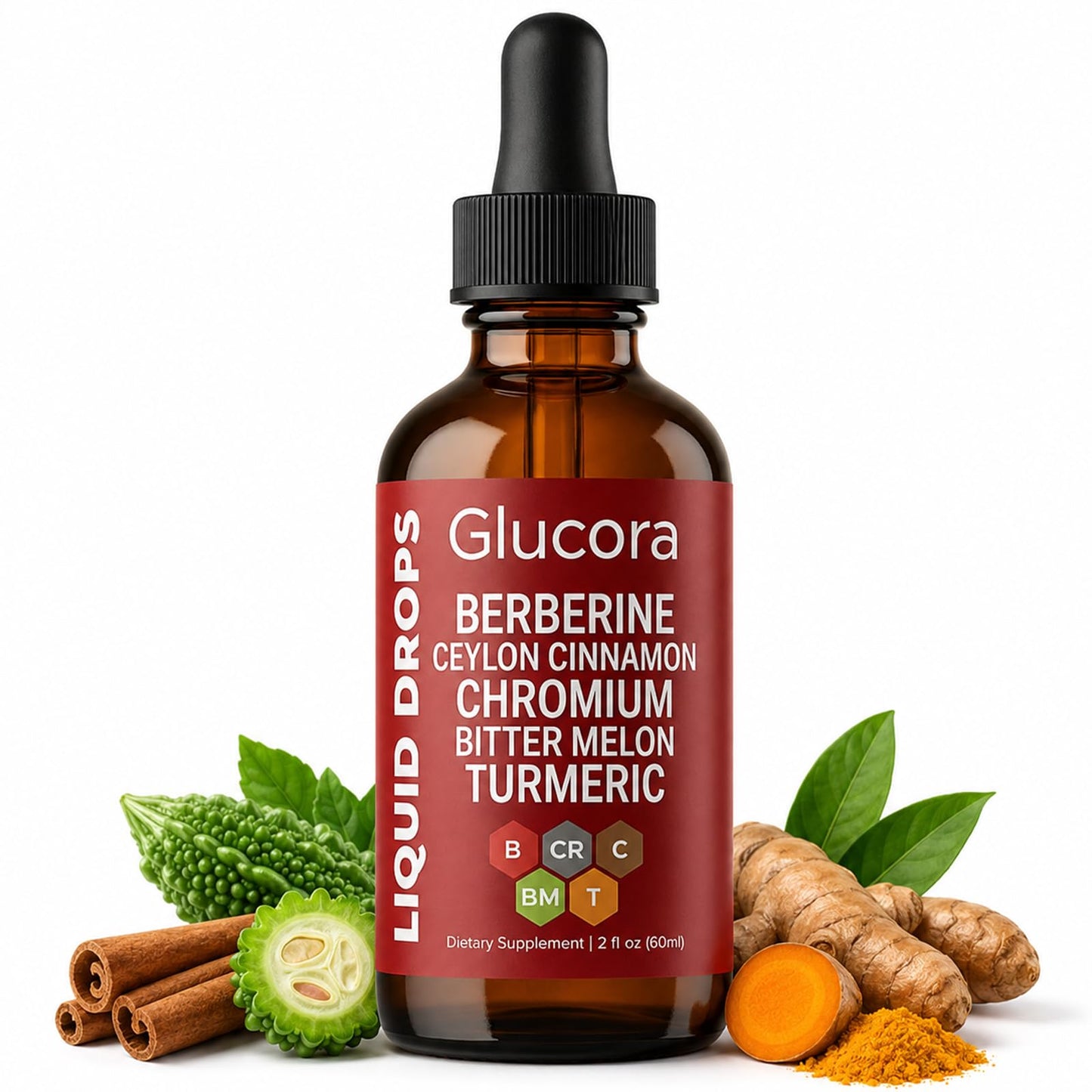Glucora Berberina Liquida Gotas, Berberine Drops with Ceylon Cinnamon, Bitter Melon, Gymnema, Chromium, Turmeric, Ginger & Moringa for Daily Metabolic Wellness Support, Vegan Sugar-Free Drops, 2 fl oz