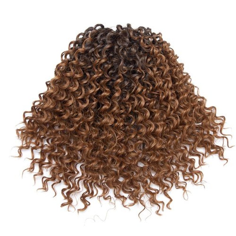 Hairro Afro Kinky Curly Ponytail Extensions Short Synthetic Hair 8 Inch Drawstring Deep Wave Puff Hairpieces for Black Women Ombre 1B/30 Auburn