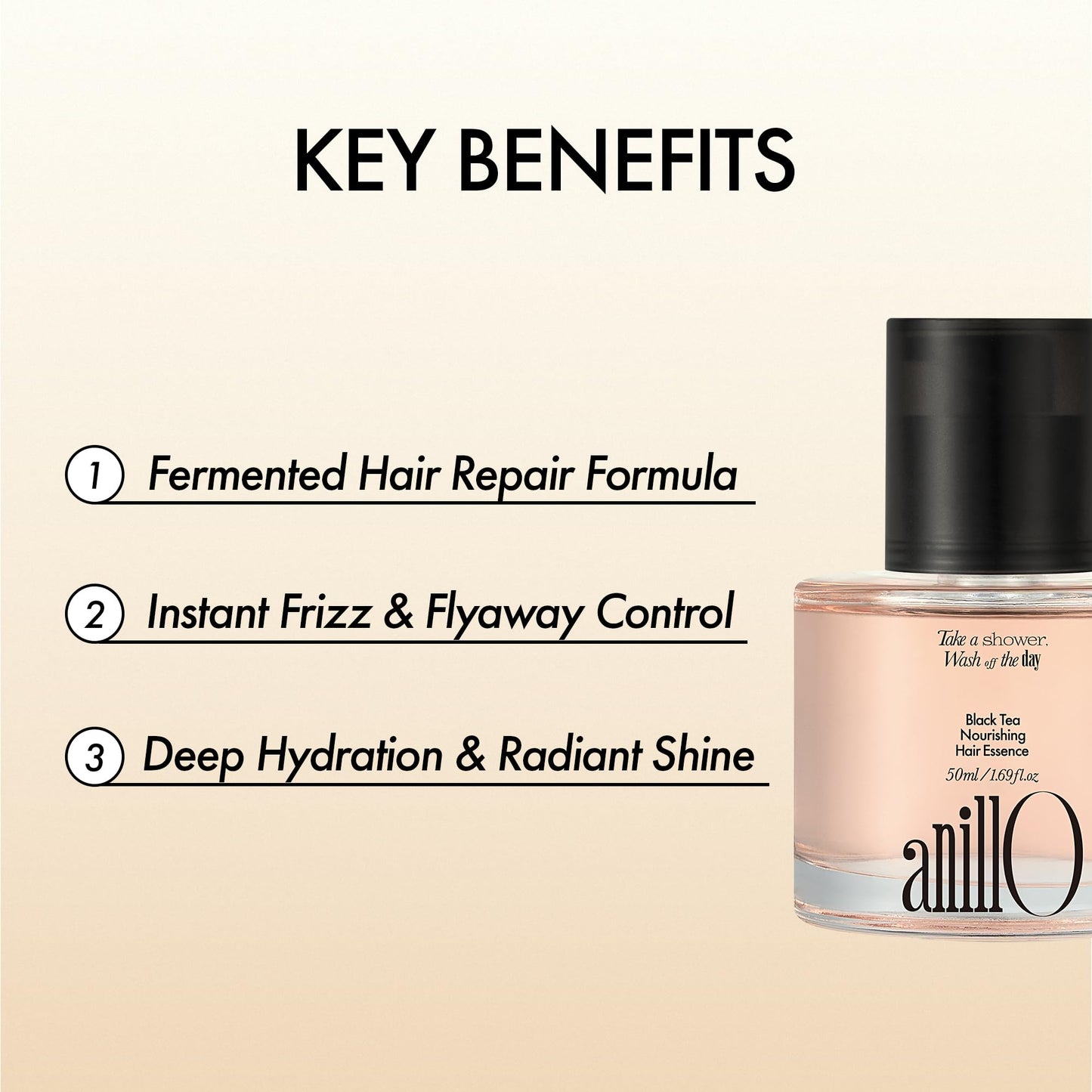 ANILLO Black Tea Nourishing Hair Essence with Green Tea Oil, Protein & Biotin for Nourishment and Shine - Creamy Woody Scent, Vegan, Paraben-Free 50ml / 1.69 fl. Oz